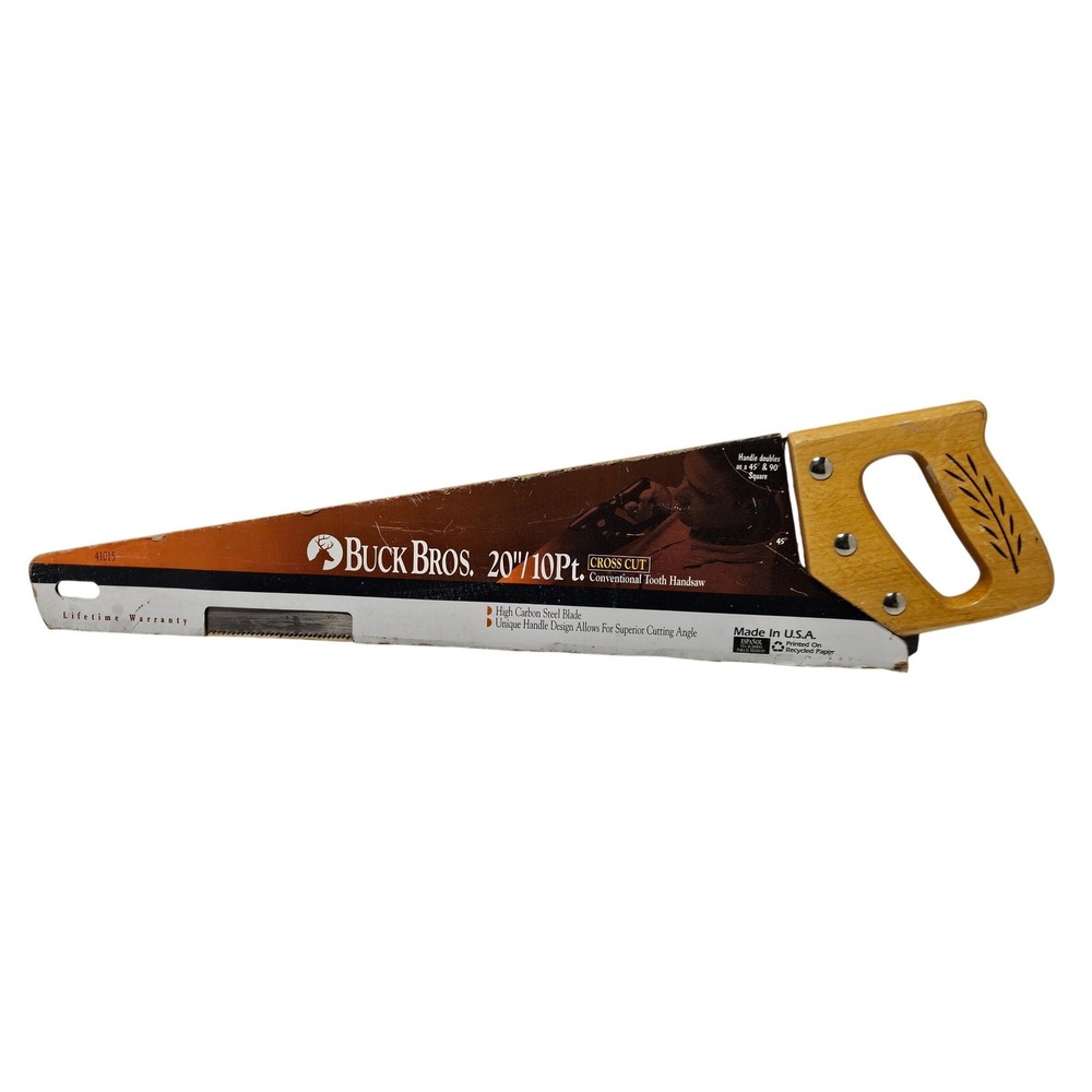 Buck Bros 20" 10 Pt Cross Cut Handsaw 41015 High Carbon Steel Wood Handle